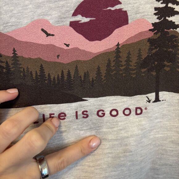Life Is Good Cropped Sweatshirt Gray XL Mountains Camping Hiking Outdoors - SPOT - Picture 3 of 6